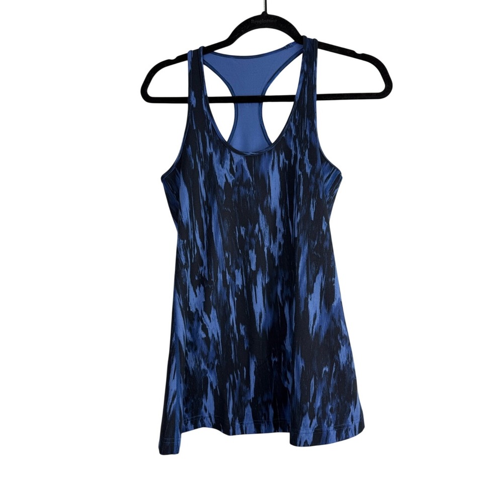 Lululemon Blue Black Abstract‎ Print Cross-Back Performance Workout Tank Size S